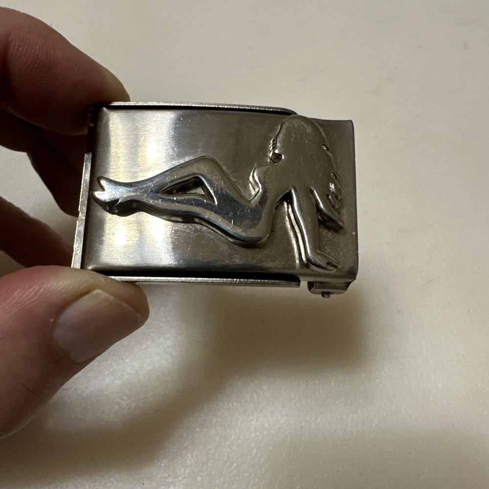 Trucker Mud Girl Flap Belt Buckle Sexy Lady Pinup Belt Buckle Silver Chrome