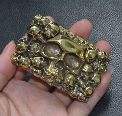 Handmade, Solid Brass Casting Human Skull Square Belt Buckle Punk Personal Gift