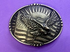 USA American Eagle Soaring Over Flag Sunrise Sunshine Patriotic Belt Buckle