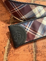 Brooks Brothers Belt L Leather Tab D O Ring Reverse Plaid Nautical Anchor Blue