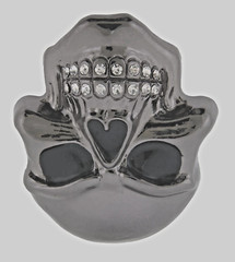 Skull Belt Buckle Grill Gunmetal Gray Emblem Bling Iced Style New Men Women Goth