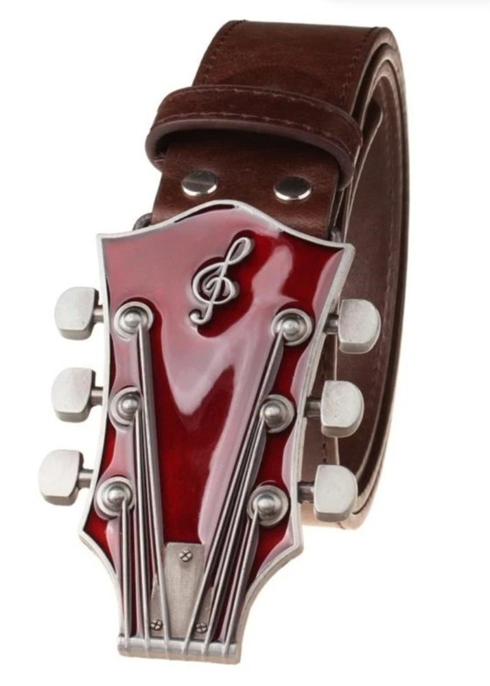 Red Enamel Guitar Headstock Belt Buckle Musician Western other Colors Available