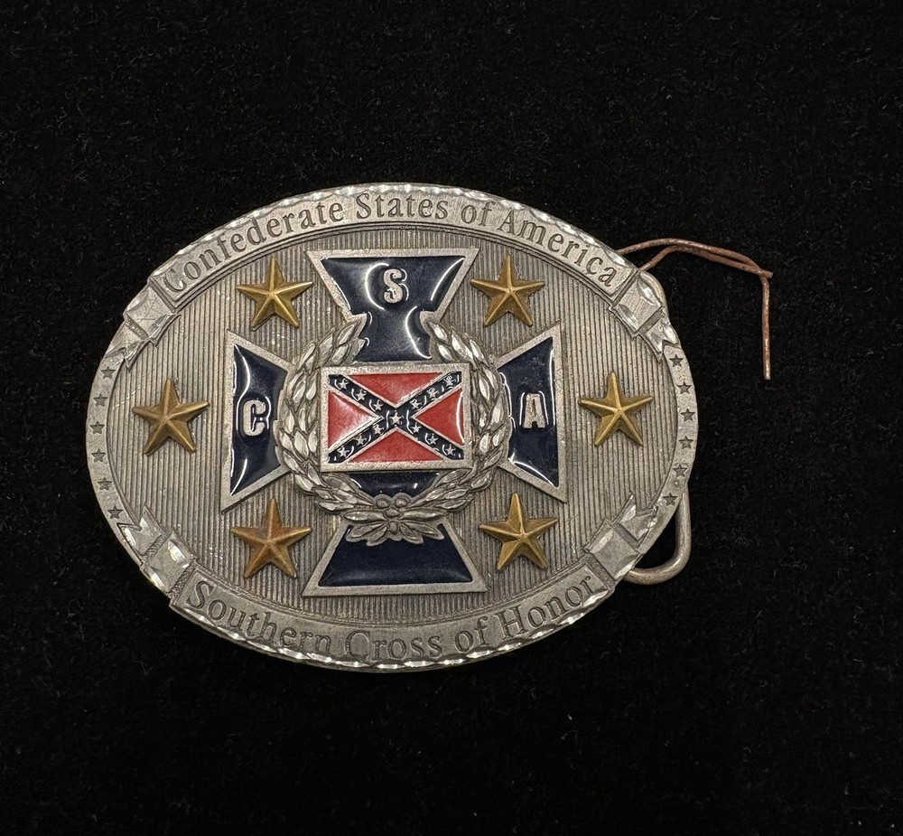 silver colored belt buckle “southern Cross of Honors” red white blue colors RARE