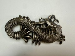 Mystical Chinese Dragon Mythology Figural Cutout Silver Color Belt Buckle