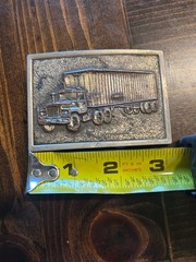 Vintage Silver Tone Metal Rectangular Semi Truck Trailer Belt Buckle Fits 1.5 in