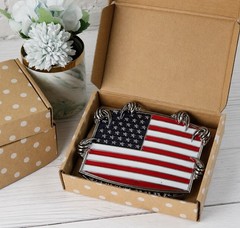 American Flag Western Belt Buckle USA Patriotic Cowboy Silver Gift Box