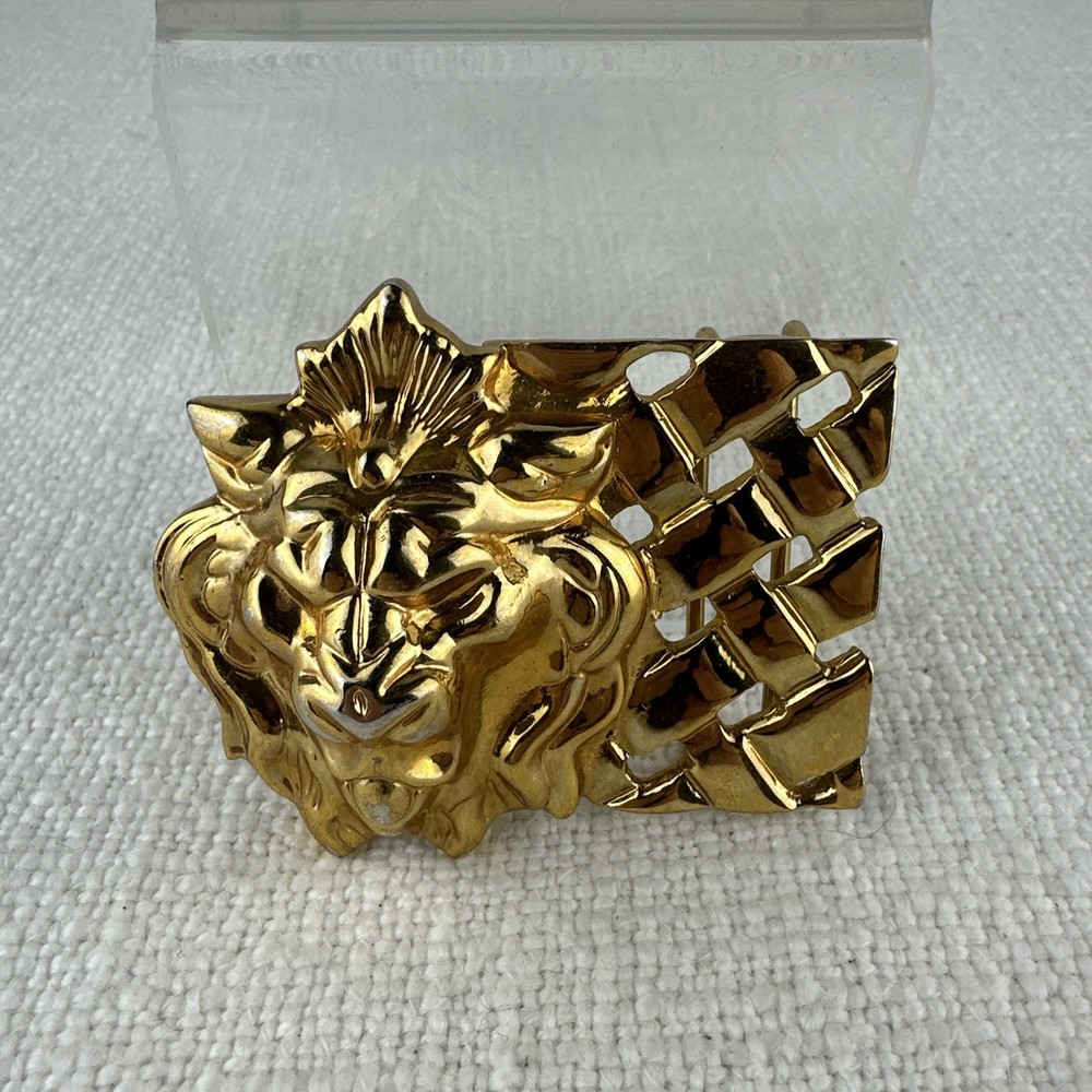 Vintage Gold Tone – Lions Head Classic Belt Buckle – Classic Style