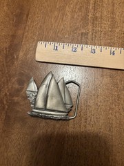 Vintage Indiana Metal Craft Sailboat Belt Buckle Pewter Nautical 1978 Mens