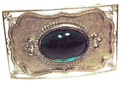 VTG Rectagle Shape Belt Buckle Green Stone Silver Tone Western Style 3.75&Prime;X2.25&Prime;