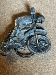 Bergamot Brass Works W-38 Motorcycle Western Belt Buckle Antique Silver