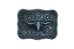 Men Buckle Silver Metal Bull Square Western Fashion Filigree Texas Long Horn Cow
