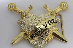 Men Women Gold Metal Belt Buckle Heart Western Silver Bling Love Stinks Knifes