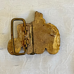 Vintage Tractor Belt Buckle Farmer Bronze Tone Western Farm Farmer Scene 3” x 2”