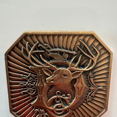 1987 Deere & Company Moline Illinois Octagon Buck Belt Buckle Deere Stag D Logo