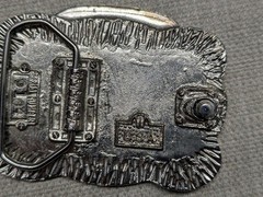 vintage USA made AMERICAN TRUCKER belt buckle SEMI TRUCK brass ENAMEL big rig