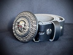“Crypt Cross Relic” Skull Belt Buckle Red Crystal Eyes OOAK Darren McNeese