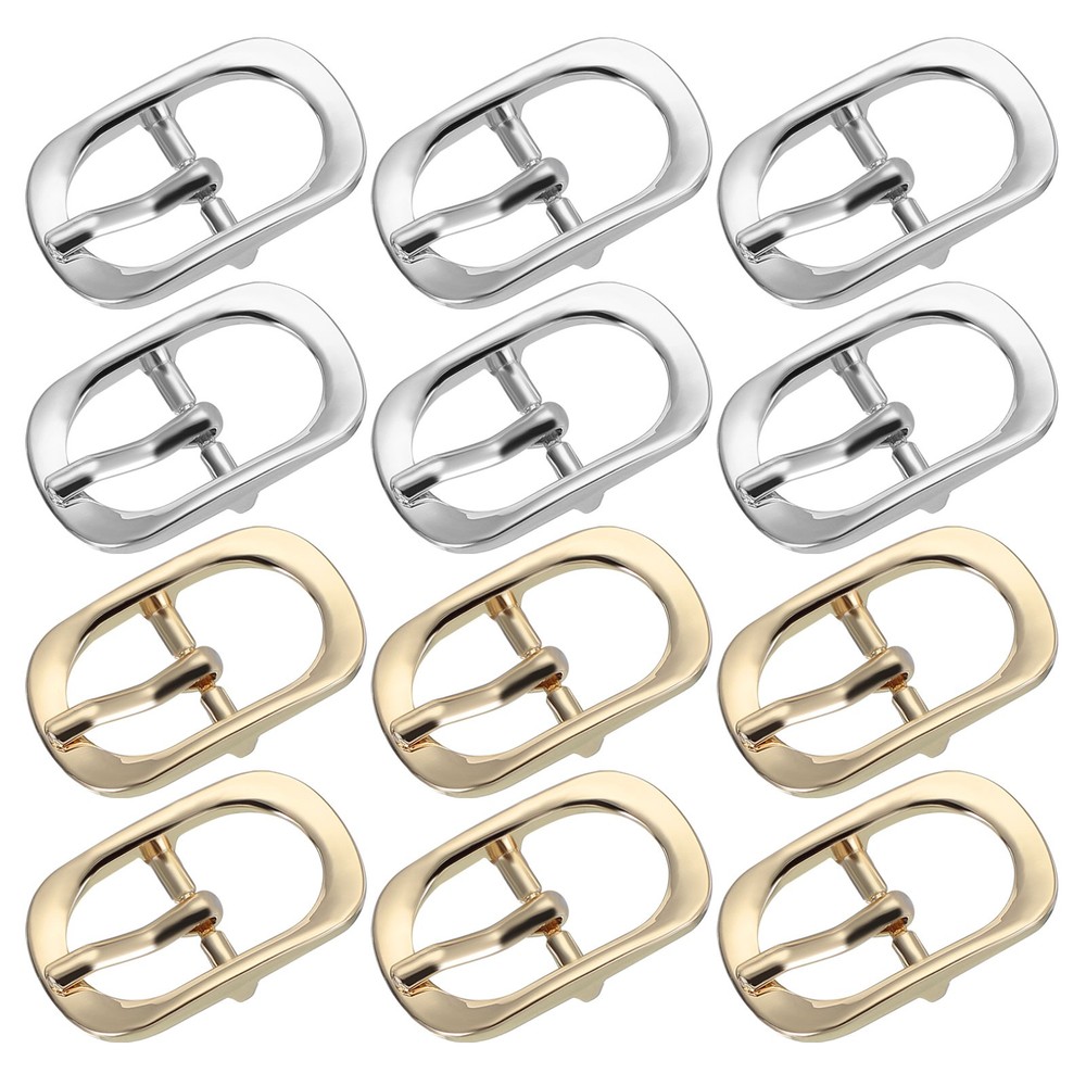 12Pcs 0.6&Prime; Single Prong Metal Roller Pin Belt Buckles Silver/Light Gold