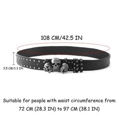 JAZTAKU Mens Punk PU Leather Skull Belt Gothic Rock Style Medium, A2: