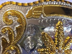 GOLD & SILVER (IN COLOR ONLY) LARGE RODEO WESTERN MARIJUANA Metal Belt Buckle