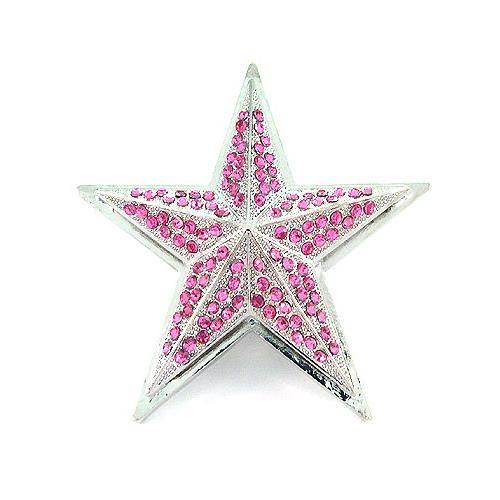 Bling 3D Pink Rhinestones Famous Nautical Star Metal HIP HOP Silver Belt Buckle