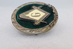 FREEMASON « G » BELT BUCKLE with Green Enamel Men’s Belt Buckle-Masonic 2008