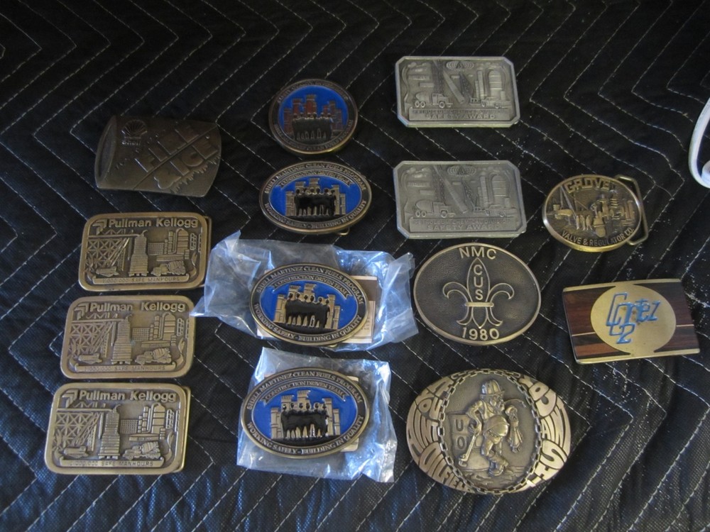 LOT OF 14 belt buckles Chrome BRASS metal Some New Some Old one is not a buckle