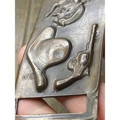 VINTAGE 3 1/2&Prime; WIDE WESTERN COWBOY HORSE HAT SIX SHOOTER METAL BELT BUCKLE