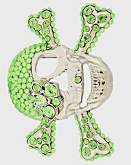 Skull Belt Buckles Crossbones Halloween Pirate Costume Bling Green Rhinestones