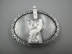 middle finger fuk you biker belt buckle