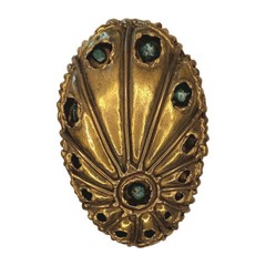 Goldtone Brass Colored Metal Belt Buckle With Turquoise Colored Stones Peacock