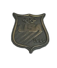 VINTAGE 1980 BERGAMOT BRASS WORKS USA OLYMPICS BELT BUCKLE GREAT PATINA