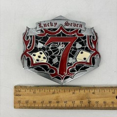 Lucky Seven Belt Buckle Red Black Dice Spider Web Spade Heart