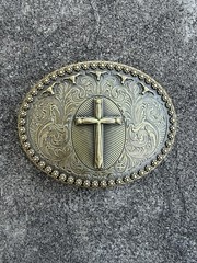 Vintage Gold Cross Belt Buckle Western Cowboy Christian Pray