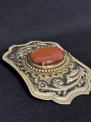 Vintage Western Goldstone Belt Buckle Ornate Floral Engraved Cowboy Rodeo Wear