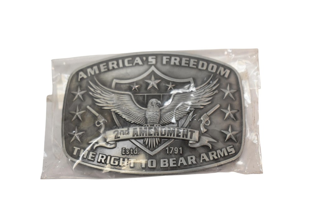 2nd Amendment Belt Buckle Mens Gray Metal Western Eagle Right To Bear Arms