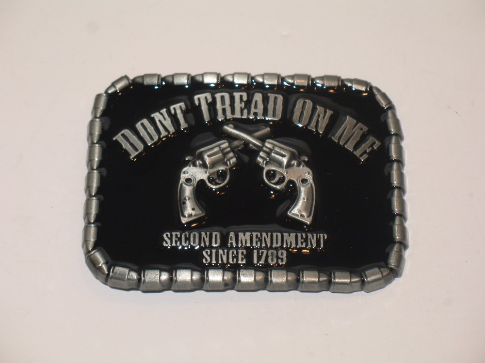 Black Gadsden Don’t Tread on me belt buckle 2 pistols Second Amendment 1789