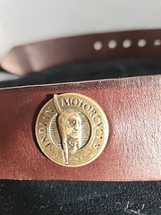 Indian Motorcycle Leather Belt Brass Buckle Medallion Conchos Biker Rider Brown
