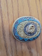 Vintage Eagle Belt Buckle Crumrine Mfg Heavy Silver Plate Over Bronze Made USA