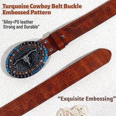 VASTRISE 2Pcs Western Cowboy Belts for Men 120cm, Gold+turquoise