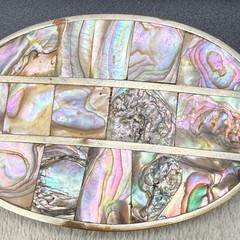 Vintage Alpaca Belt Buckle Abalone Inlay Silver Tone