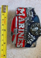 Silver United States Marines USMC Patriotic Belt Buckle Red Blue Flag
