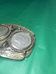 DOUBLE SILVER DOLLAR COINS BELT BUCKLE 1974