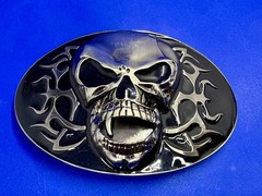 Creepy Flaming Vampire Skull with Fang Gothic Punk Pre Loved Belt Buckle