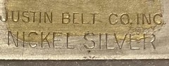 Vintage Metal Belt Buckle, Nickle Silver and Brass, Justin Belt Co, Bronco Busti