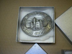 2 Vintage Belt Buckles, Marion, Kansas, County Courthouse/Hill School Building