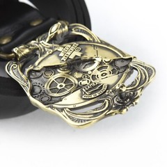 Belt buckle Steampunk Wolf, Solid brass sculptural victorian art wolf belt buckl