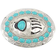 Bear Claw Footprint Metal Belt Buckle Western Native American Design Turquoise