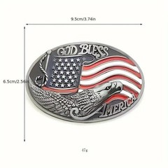 Eagle Silvertone Belt Buckle • « God Bless America » •Red White Blue American Flag