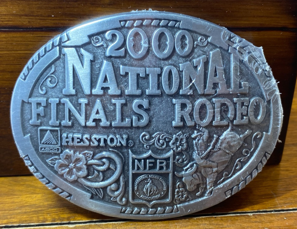 Hesston Wrangler 2000 Silver Tone NFR National Finals Rodeo Oval Belt Buckle VTG