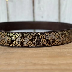 Genuine Laser Cut Leather San Judas Western Belt with Removable Buckle – Gold